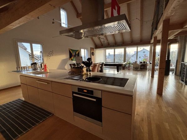 Küche und Ess-Wohnzimmer mit grosser Terrasse