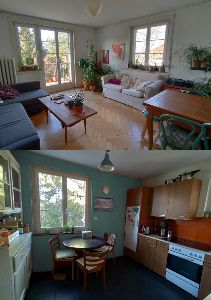 Wohnzimmer und Küche.