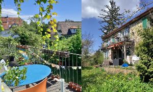 Balkon und Haus.