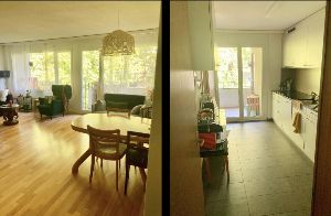 Wohnzimmer und Küche mit Balkon